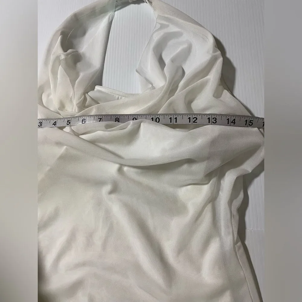 Weissman Balera Dance Costume Mesh Cowl Neck Halter Dress D10521 white MA dance